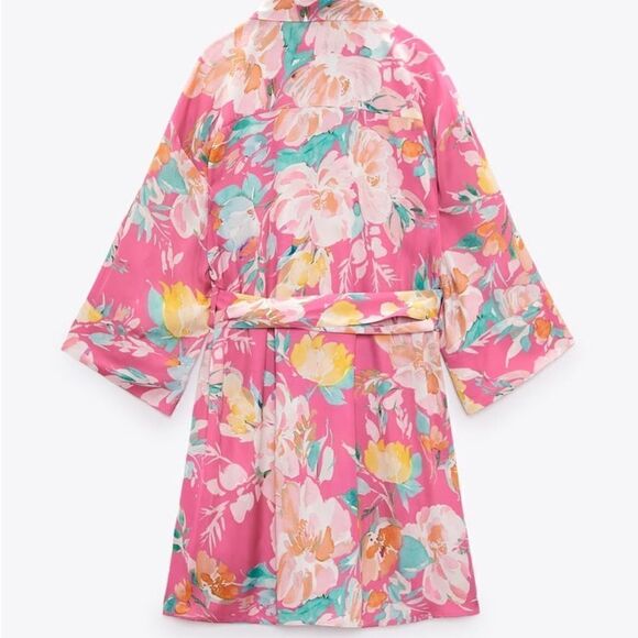 Zara PRINTED SATIN EFFECT SHIRTDRESS - Picture 5 of 9